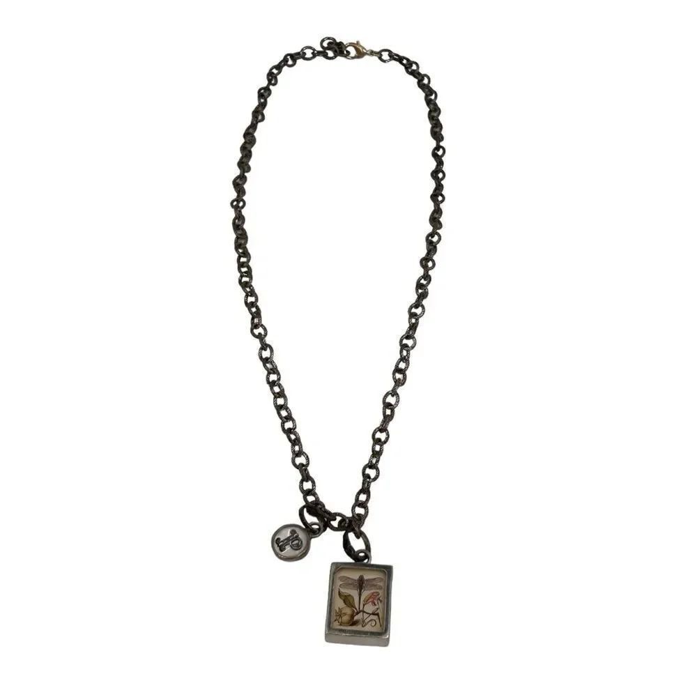 Initial “P” typewriter dragonfly necklace
